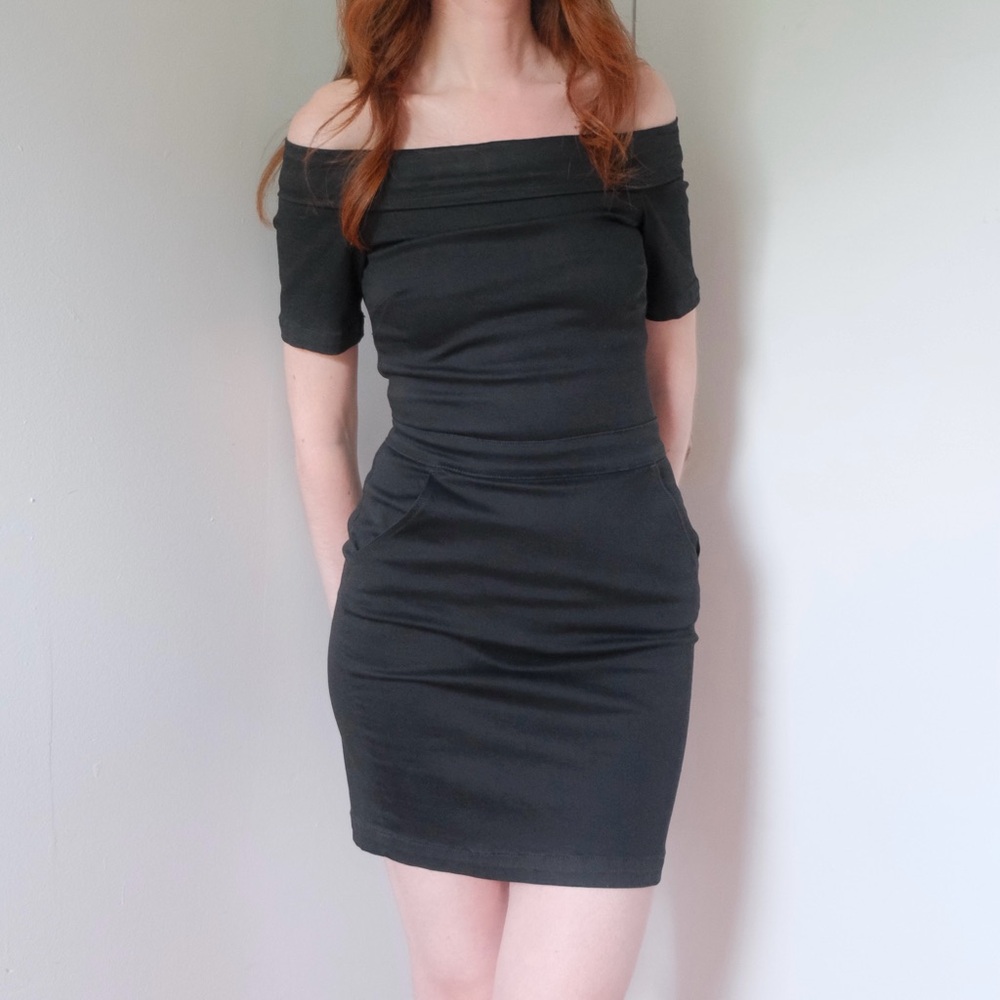 3x1 NYC Black Denim Off the Shoulder Mini Dress